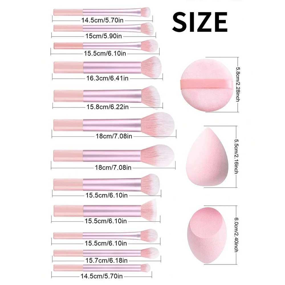 15pcs Professional Makeup Brush Set Includes 12pcs Aluminum Tube Makeup Brushes 2pcs Big Size Makeup Sponges 1pc Powder Puff L251110