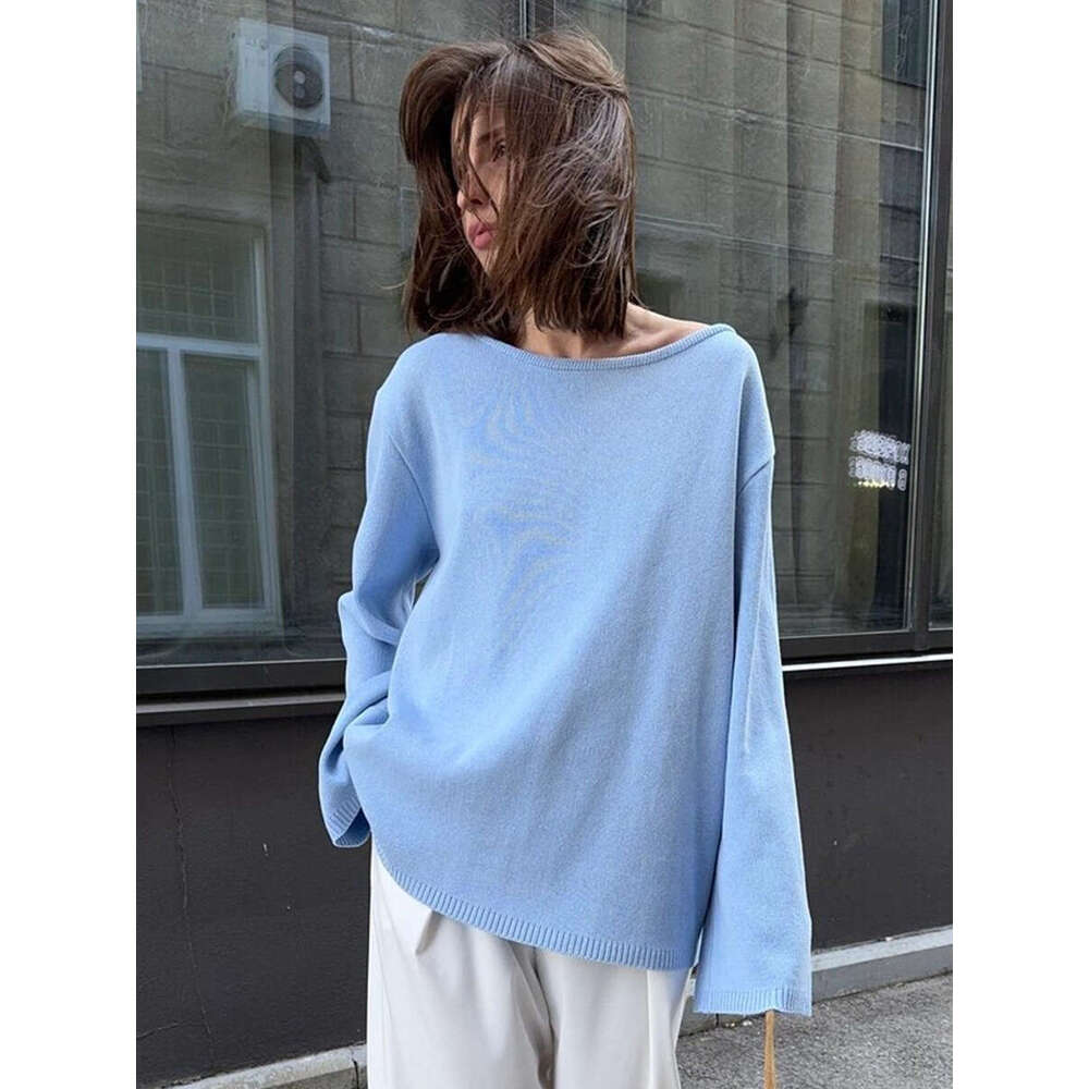 Cross-Border Cotton Pullover European American Autumn and Winter New Style Temperament Loose Lazy Sexy Open Back Knitted Sweater