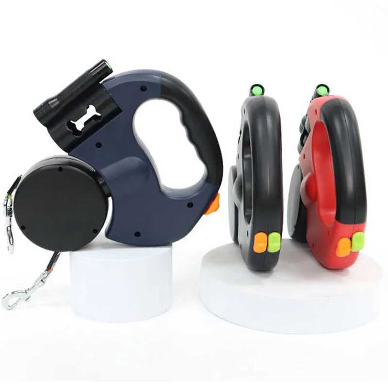 3in1 Double Head Automatic retractable Dog leash Flashlight Poop Bag Dispenser Reflective Pet Cat Extendable Puppy Traction Rope J251110