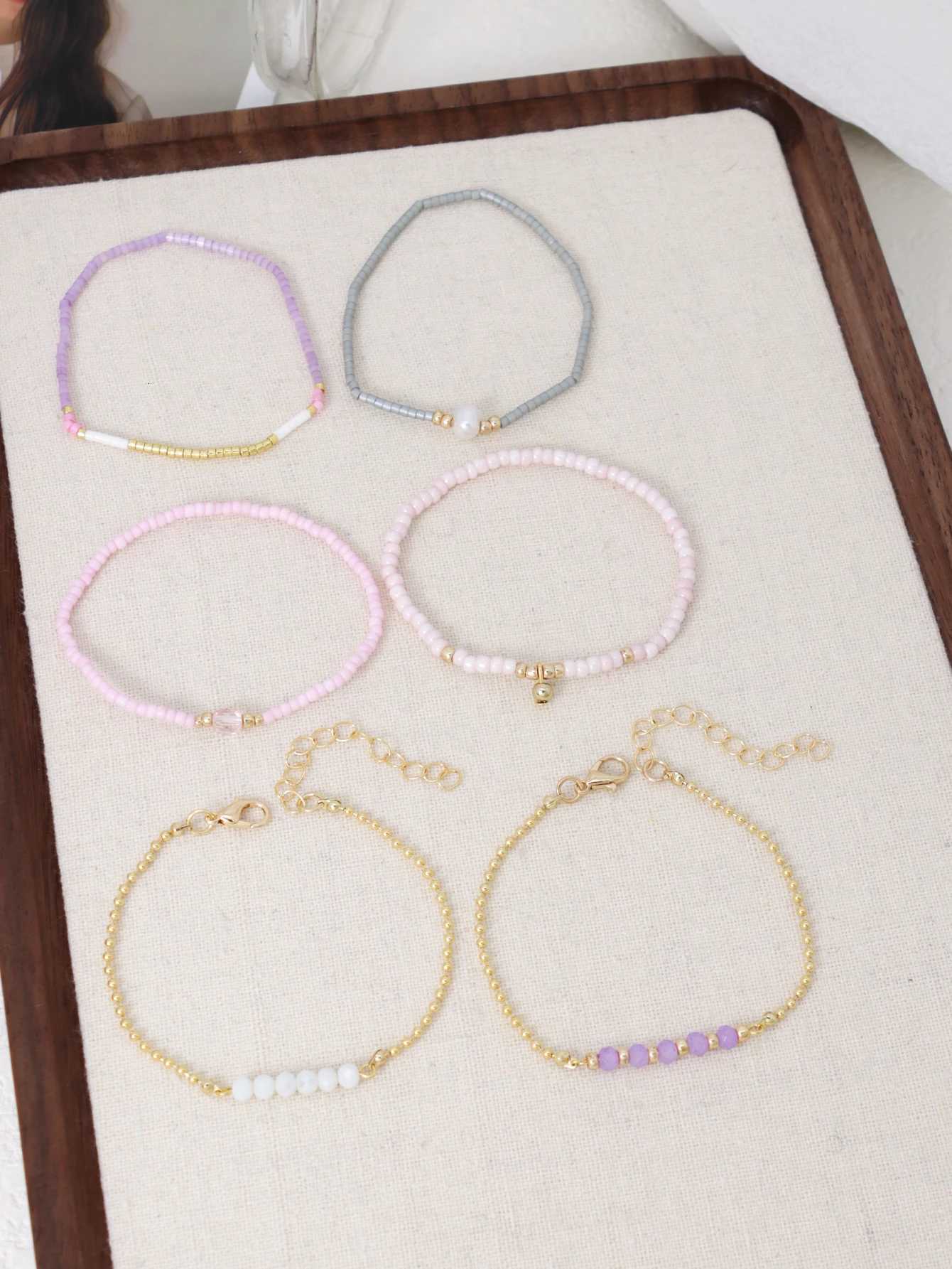 6PCS Bohemian Multi colored Bead Stacked Elastic Bracelet Holiday Party Accessories Friendship GiftsT251110