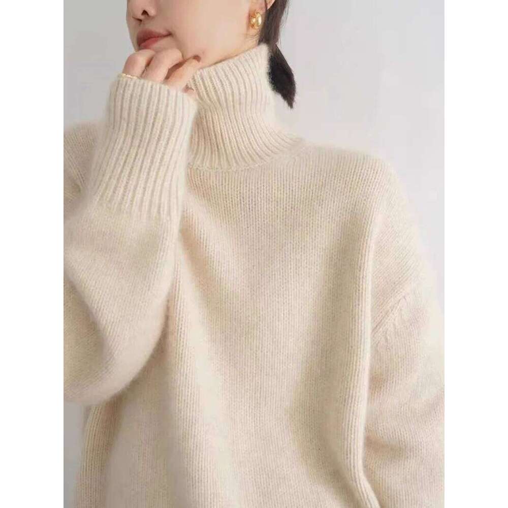 2024 Autumn And Winter New Thick Cashmere Women High Neck Pullover Warm Loose Knitted Base Sweater Jacket Tops