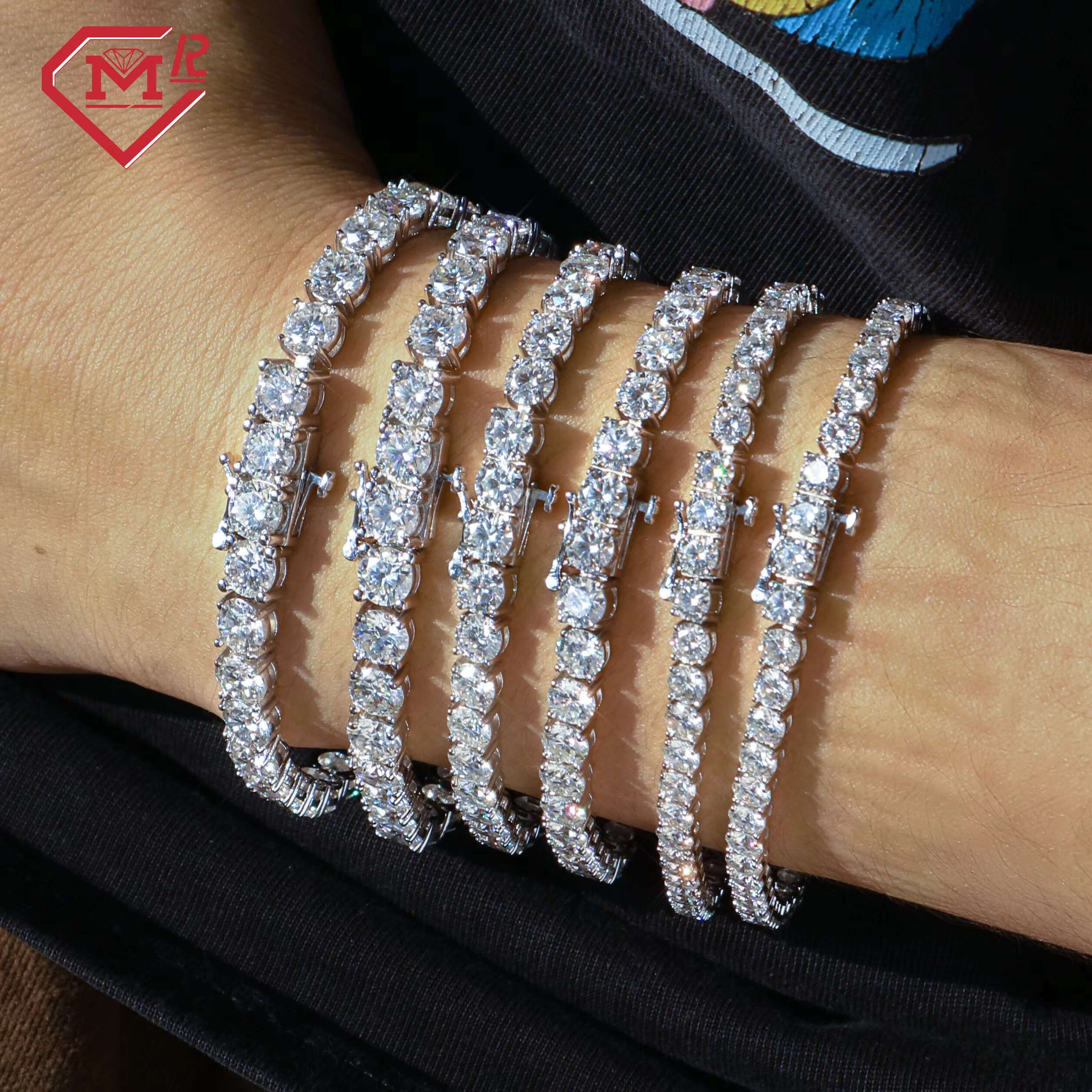Hiphop Moissanite Tennis Chain Bracelet 5MM Silver 925 Custom Vvs Iced Out Tennis Bracelet