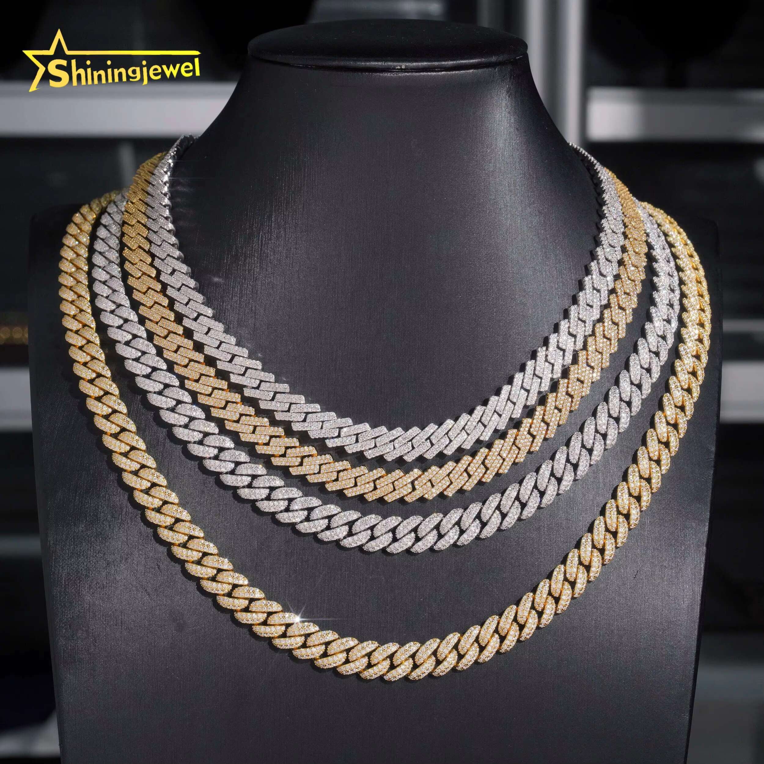 Large Stock 10mm Wholesale 925 Sterling Silver Hip Hop Jewelry Men Fashion Necklace Iced Out Moissanite Diamond Cuban Link Chain