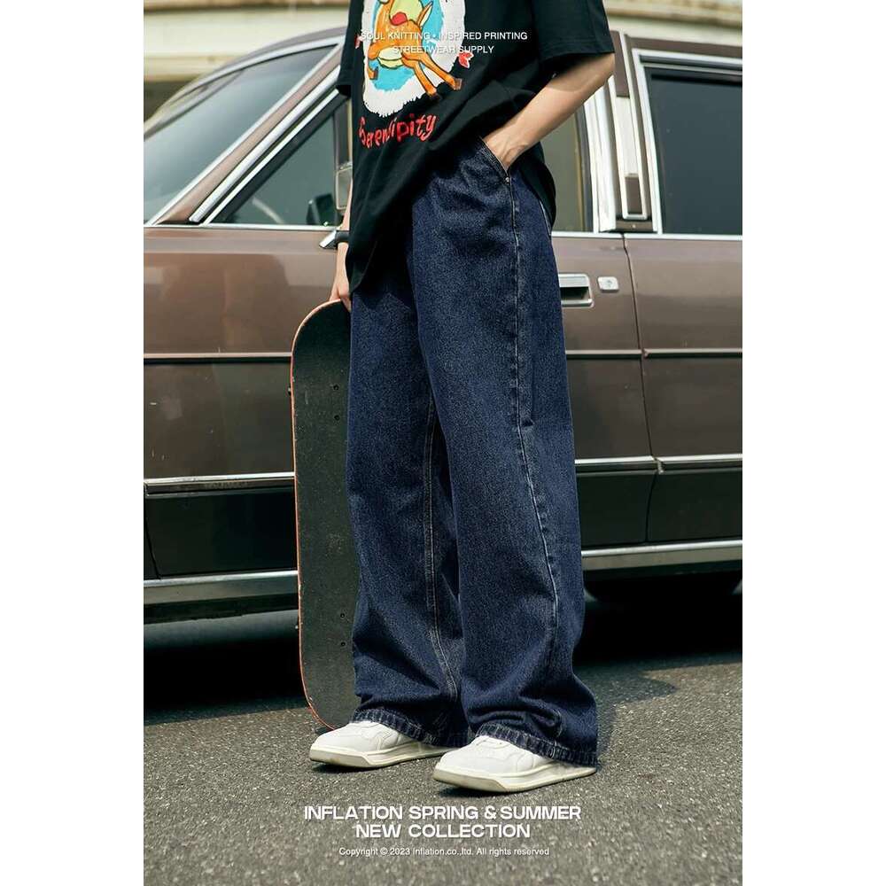 Brown Retro Washed Denim Pants Unisex Classic Straight Leg Jeans Male Trouesr Plus Size
