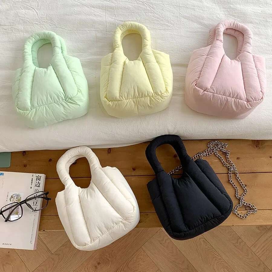 Casual Nylon Quilted Tote Puffy Cotton Designer Handbag Winter Mini Down Space Bags For Women 2024 Chains Shoulder Crossbody Bag