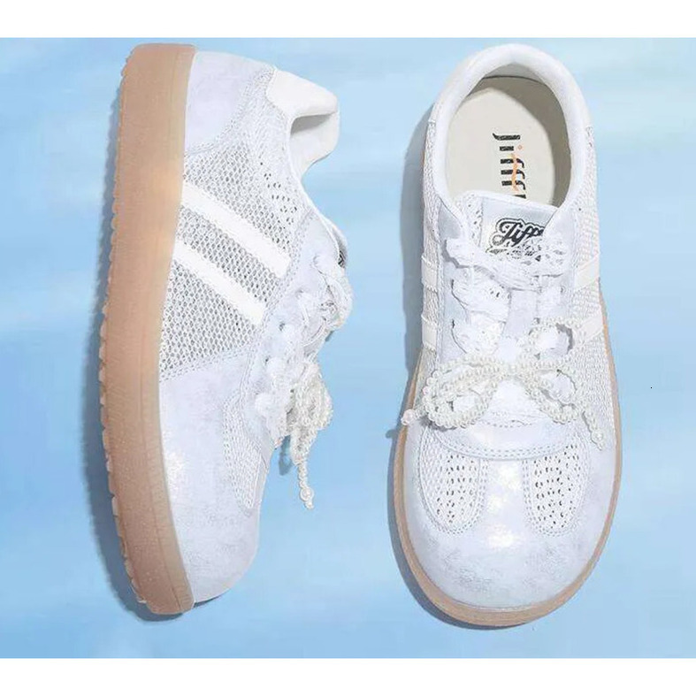 Jifffly Women's Training Shoes 2025 New Fashion Versatile Thick Sole Breathable Lace Mesh White Sneakers