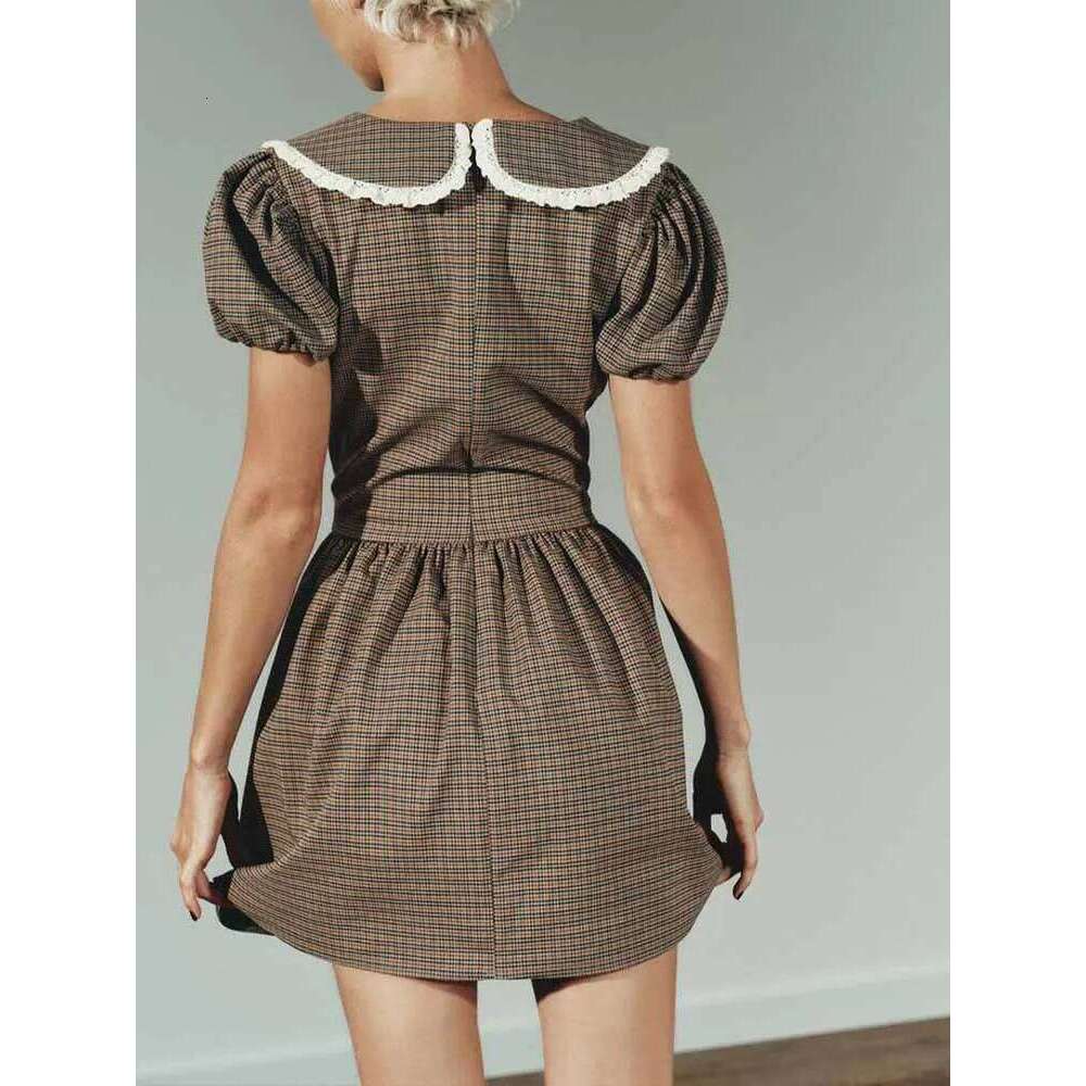 European And American Style Winter New Fashion Trend Women's Clothing Design Sense Plaid Small Round Lapel Dress