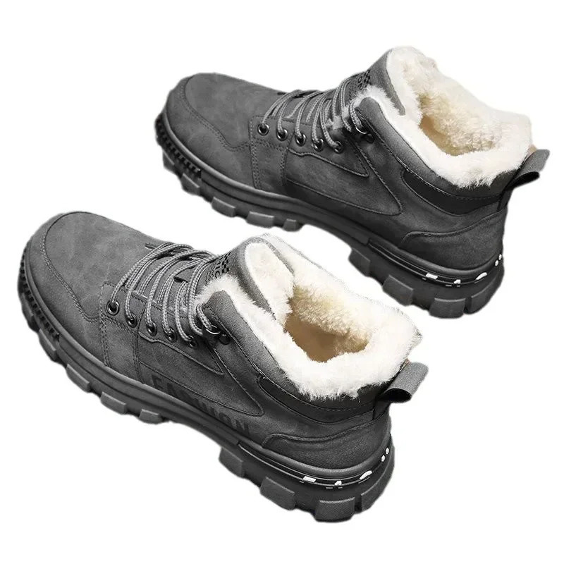 Men Snow Boots Winter Anti Slip Plush Indoor Warm Cold Proof Snow Boots High Top Platform Lace Up Outdoor Sport Work Boots 251107