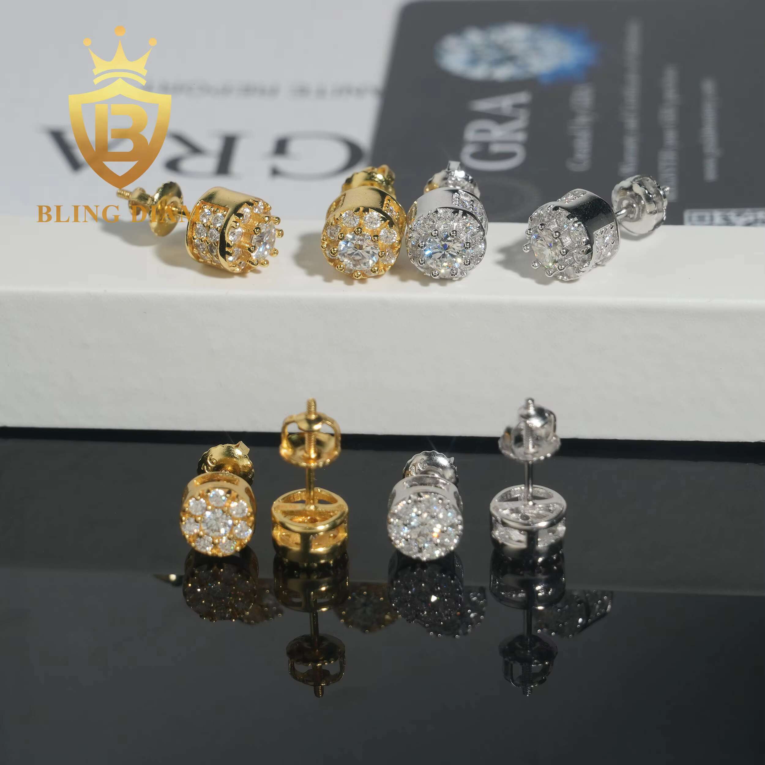 Hip Hop Moissanite Diamond Earrings Screw Back Pass Diamond Tester 925 Sterling Silver Moissanite Stud Earring Ready Shipping