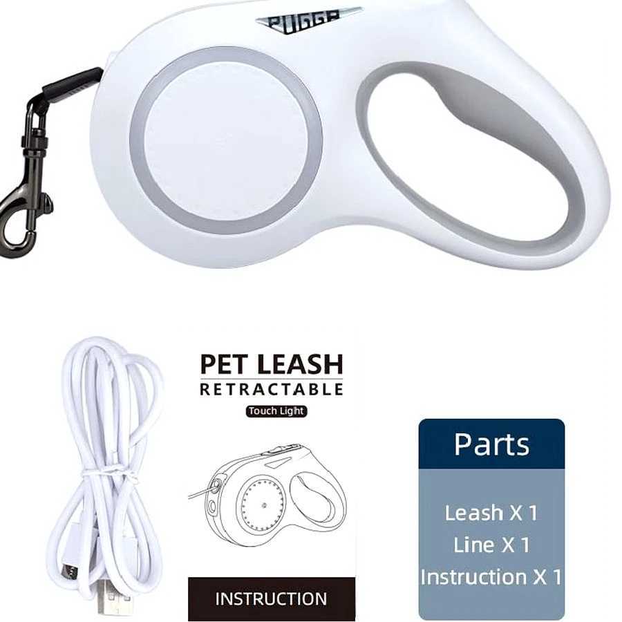 LED Light Dog Leash Auto Scaling Dog Walking Pet Accessories USB Charge Night Walking 5m J251110