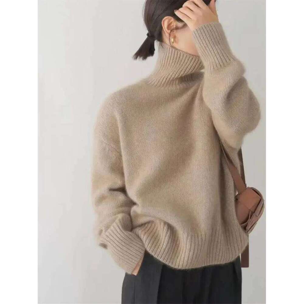 100% Wool High Neck Women's Solid Color Long Sleeved Top Autumn And Winter Fashionable Knitted Warm Pullover Sweater