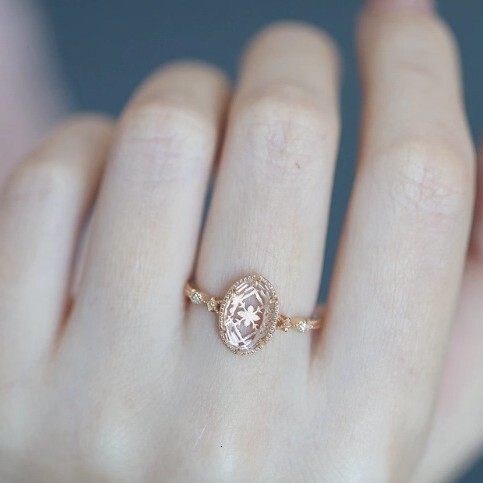 "mirror Fashion Ring Spring Poetry" Exquisite Light Luxury High Imitation Natural White Crystal Luxurious Designer Ring Rose Flower Women 