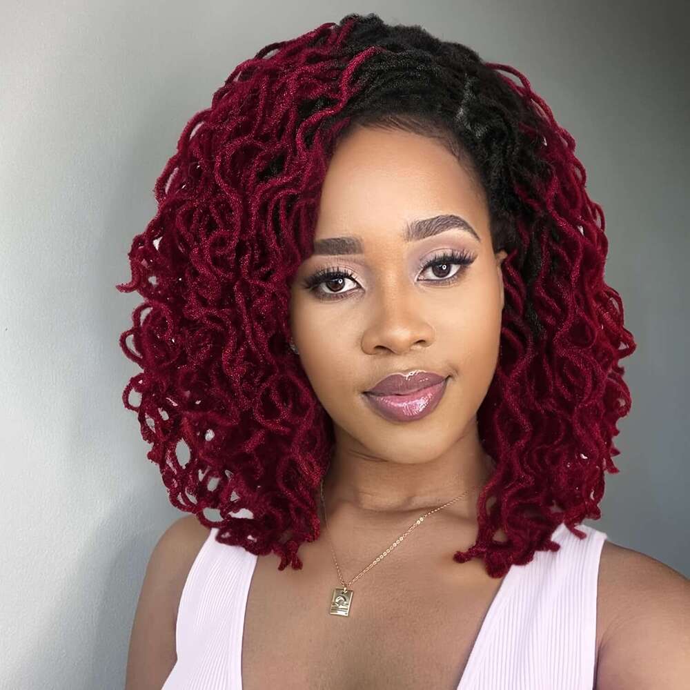 Full Lace Faux Locs Short Afro Curly Dreadlock Wig Glueless Knotless Box Braids Flame Retardant Lightweight + Pre-Plucked Hairline Natural Fluffy For 