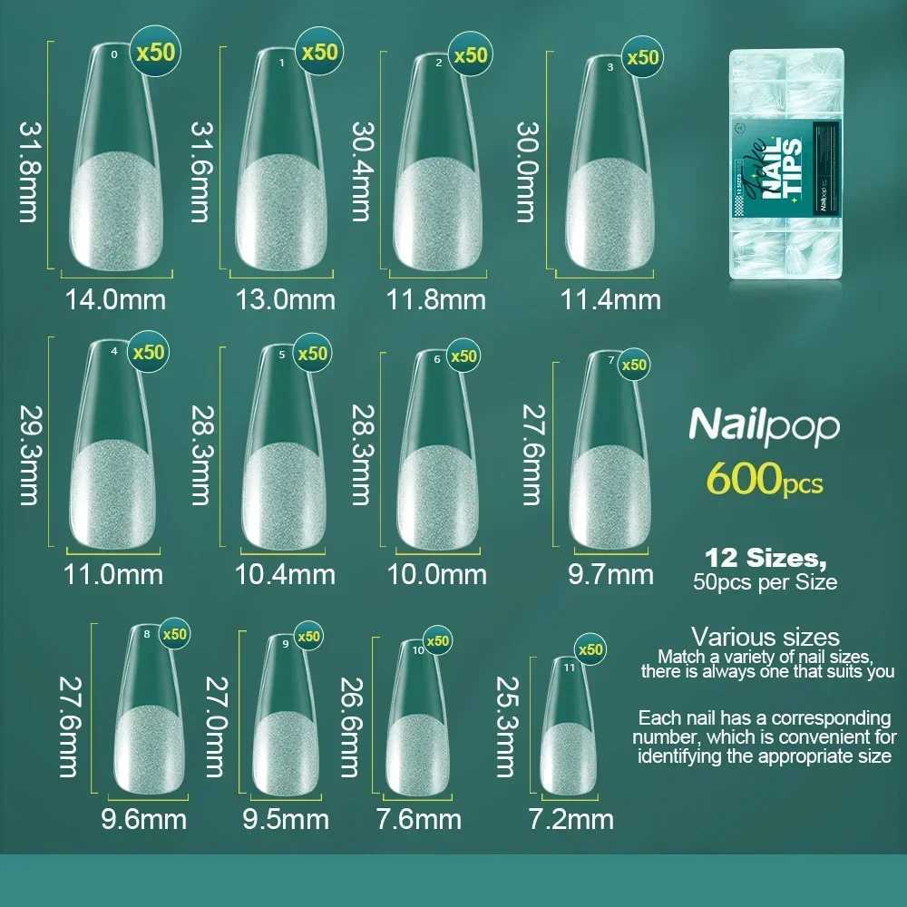 Nail polish 600PCS soft gel X nail tip full cover coffin fine grain false nail ultra short almond square immersion gel false nail tip W250410