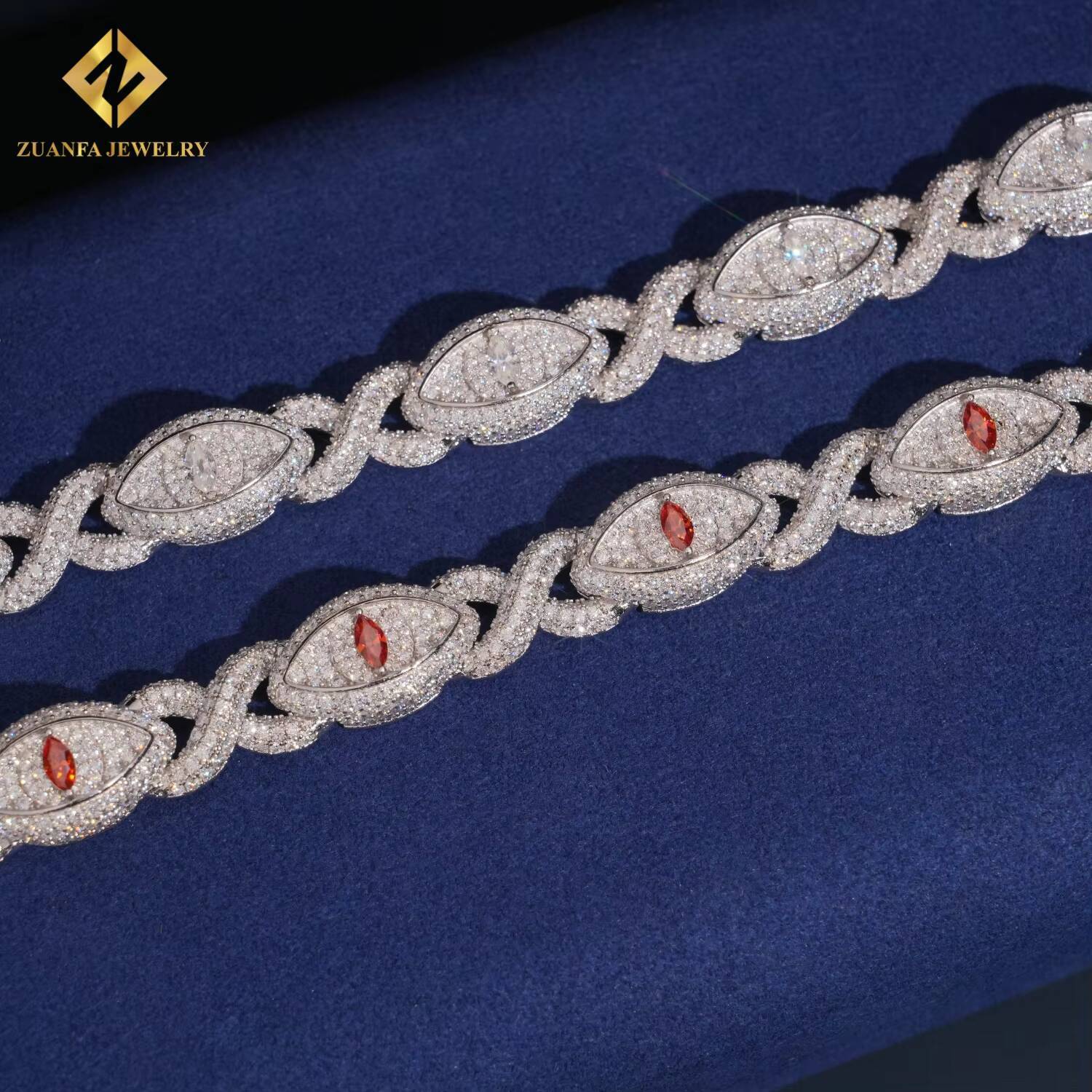 New Designs Pass Diamond Tester Moissanite Eye Shape Chain Bracelet 925 Sterling Silver 13mm Moissanite Bracelet GRA Certificate