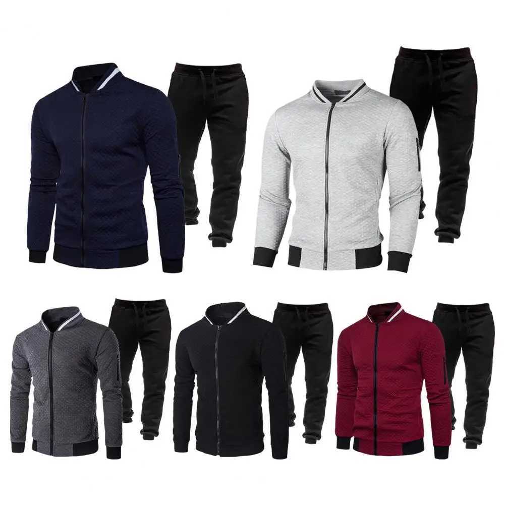 2025New Men Fitness Sports Set Breathable Long Sleeve Jacket Elastic Waist Pants Casual Outdoor Tracksuit Jogging Suit for W251110
