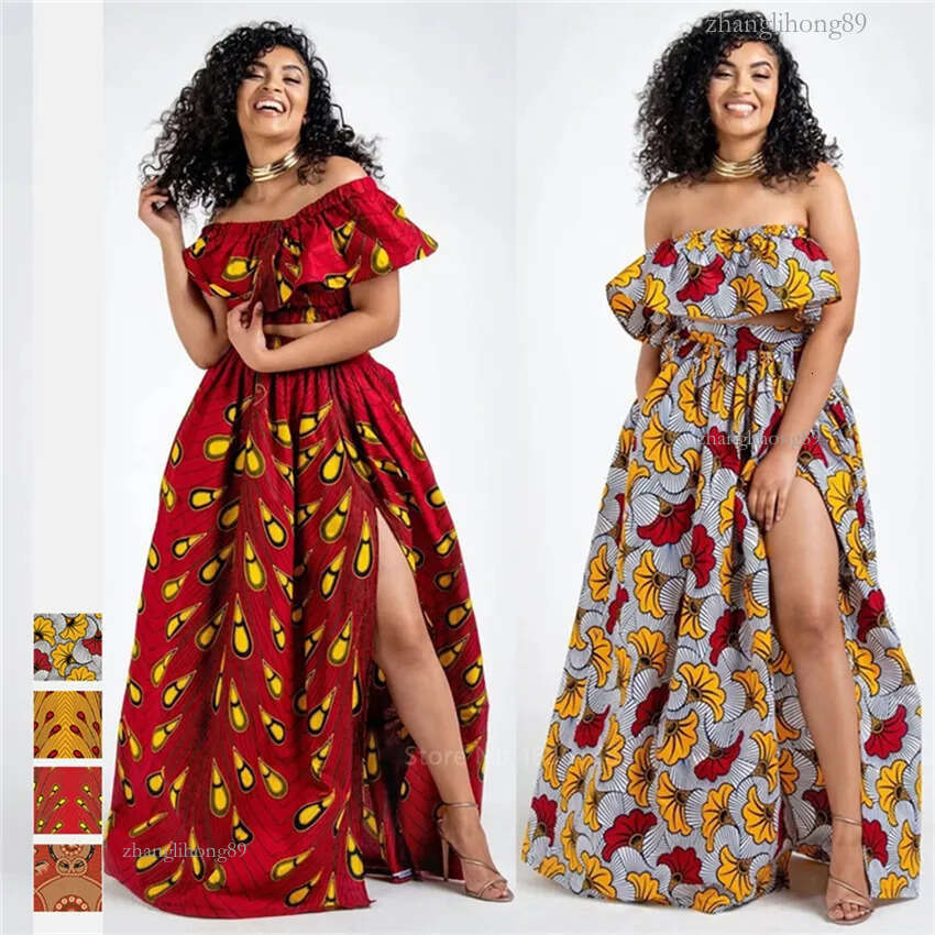 2020 News Ankara Style African Clothes Dashiki Print Top Skirts Fashion Feather Party African Dresses for Women Robe Africaine CX200813