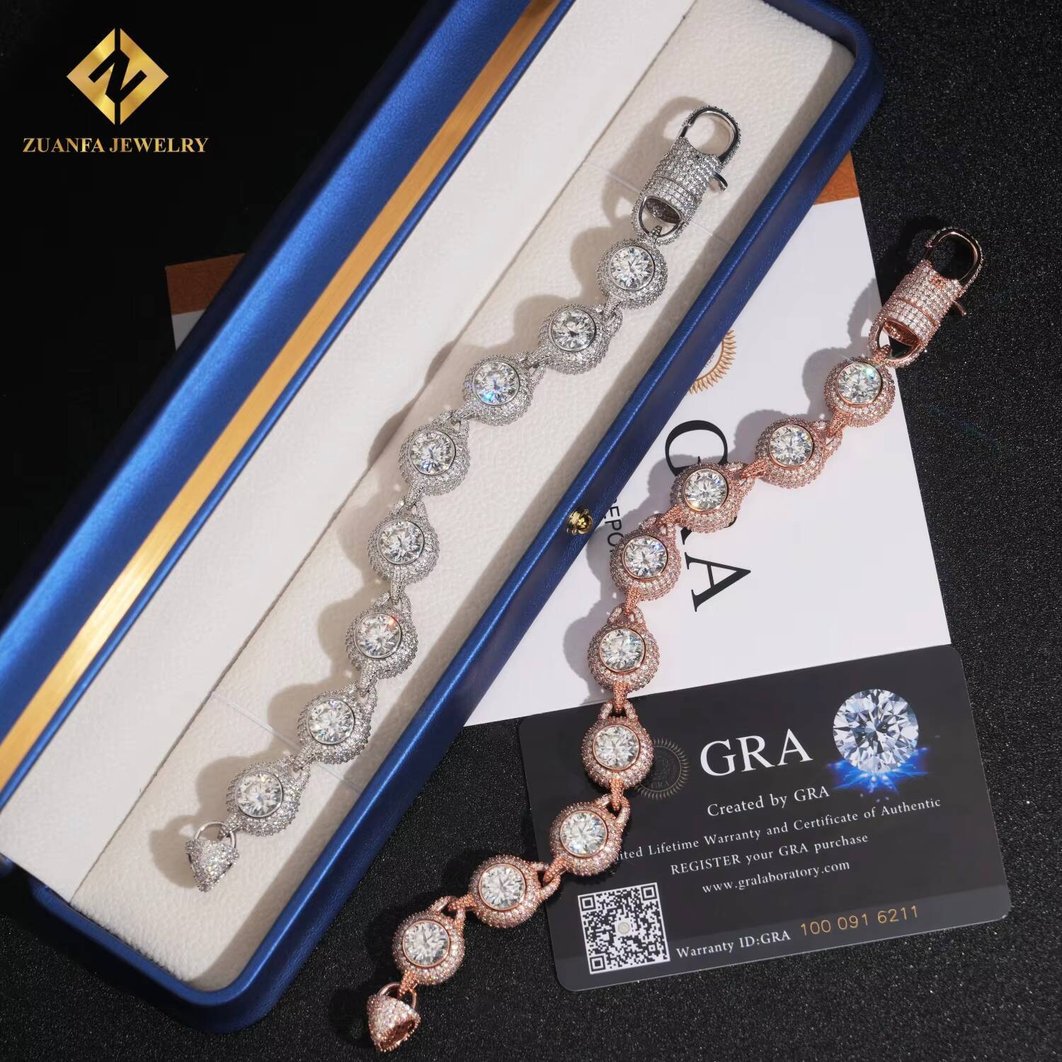 New Designs Miossanite Bracelet Pass Diamond Tester VVS Iced Out Moissanite 139mm 925 Sterling Silver Moissanite Mens Bracelet