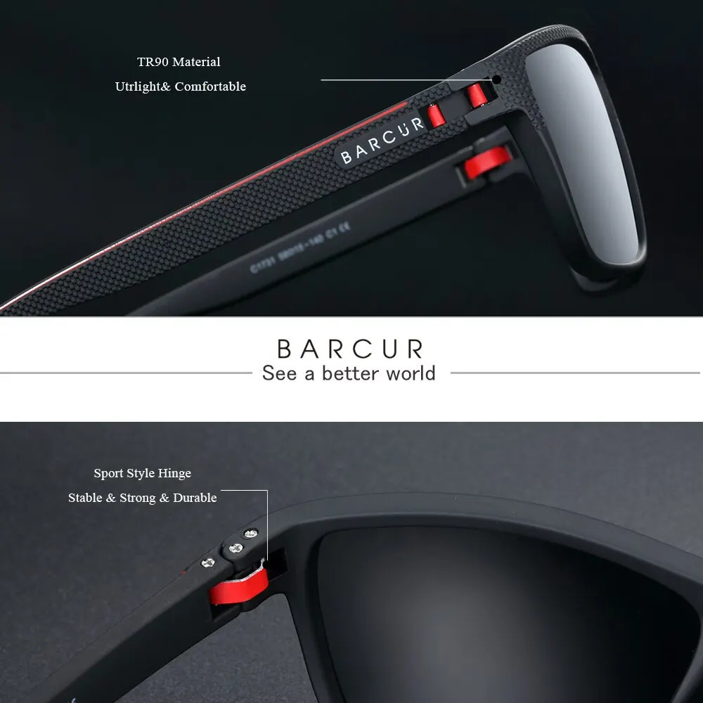 BARCUR n TR90 Sunglasses Mens Polarized Weight Sports Womens Glasses Accessories Oculos UVAB Protection 250410