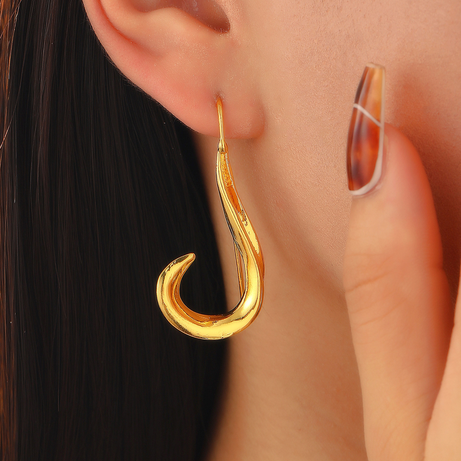 Elegant Geometric Hook Earrings for Women, Gold Commuting Earrings, Fashion Trendy Ear Jewelry