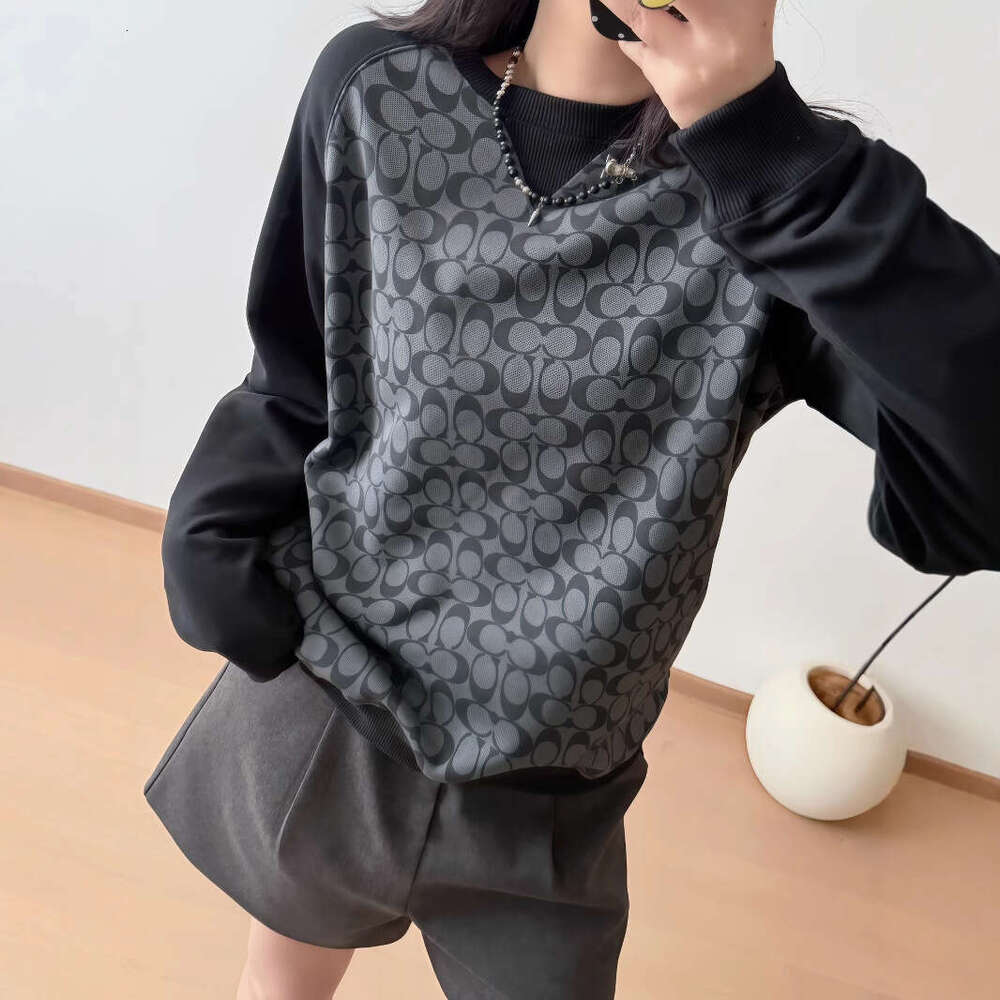 25Th Spring New Sweatshirt For Women Gray Old Flower Full Print Round Neck Pullover Couple Long Sleeve Shirt Versatile