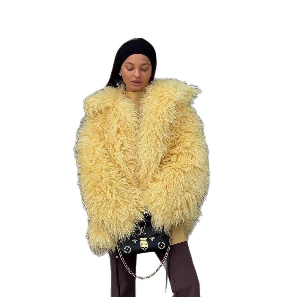Cross-Border Yellow Plush European and American Style Faux Fur Coat for Women Oversize Outfit Top