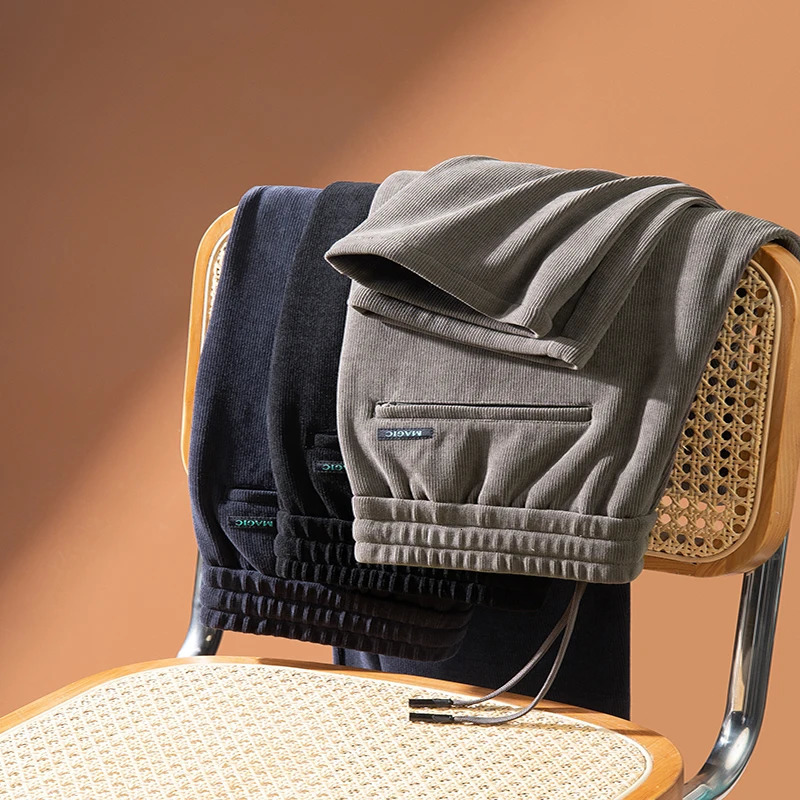 High Quality Casual Fashion Elastic Strappy High Waist Long Corduroy Pants Men Straight Trousers Men Clothing 251106