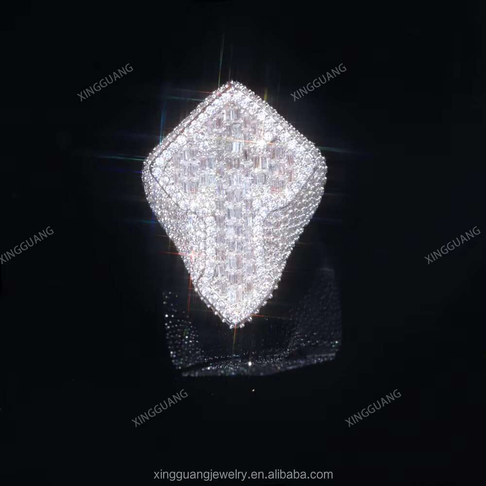 Hot Fashion VVS Moissanite Cross Ring Hip Hop Style Iced Out 925 Silver Baguette Diamond Cuban Link Cross Cuban Rings for Men