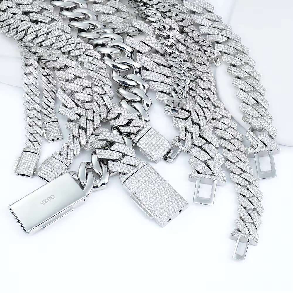 Jewelry Hip Hop Iced Rhodium Plated Pure Sier VVS Mossanite Moissanite Cuban Men's Chain