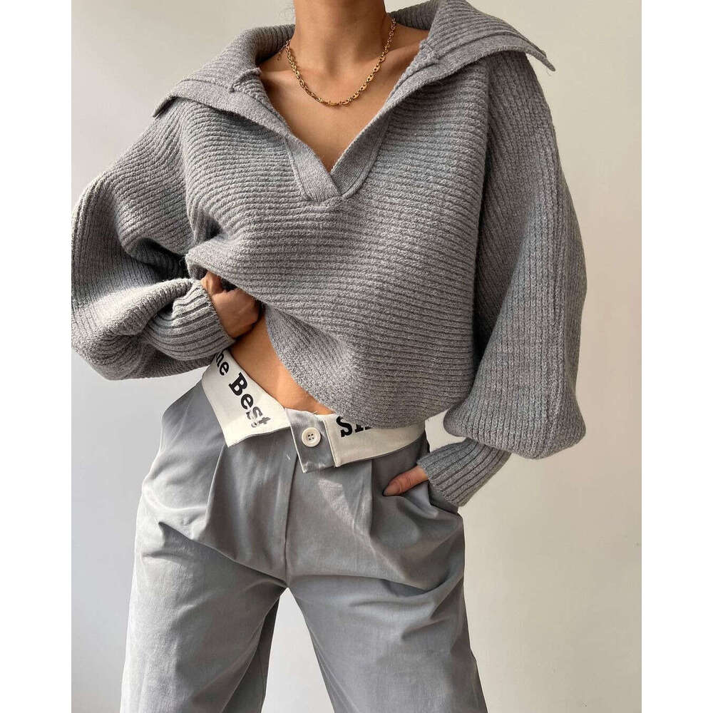2024 European American autumn and winter popular lazy loose lantern sleeve pullover women's short sweater