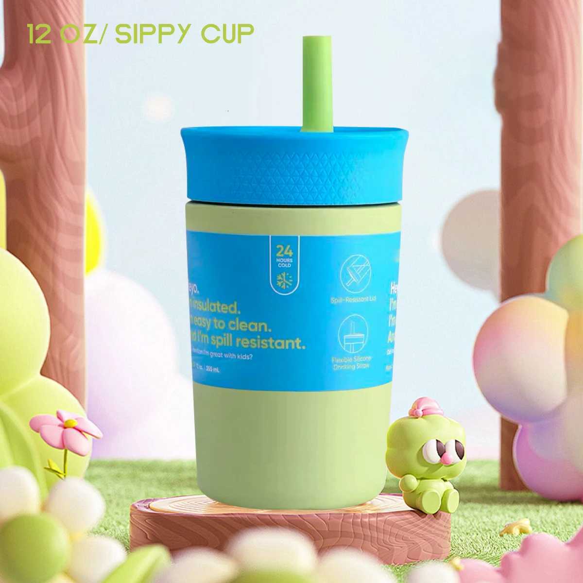 Fashionable cup Owalaa kids Water bottlesmall cup 12oz 355ML with strawsuitable for kidsStudentcampingindoor and Outdoor use Y251110