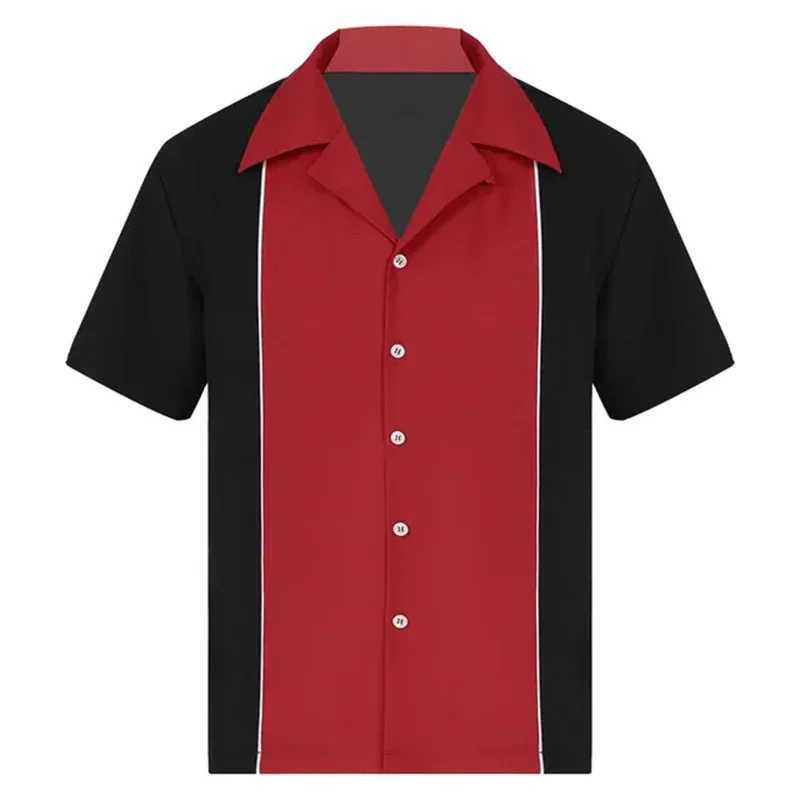 2024 Summer New Bowling Shirt Retro Short Sleeve Button Casual Multi Color Striped Collar 5XL X250410