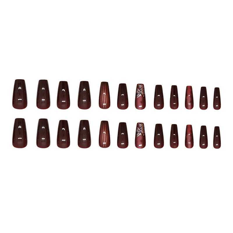 24 pieces of deep red charm pressed on nails pink gradient fake nails smooth artificial fingers reusable female fake nails W250410