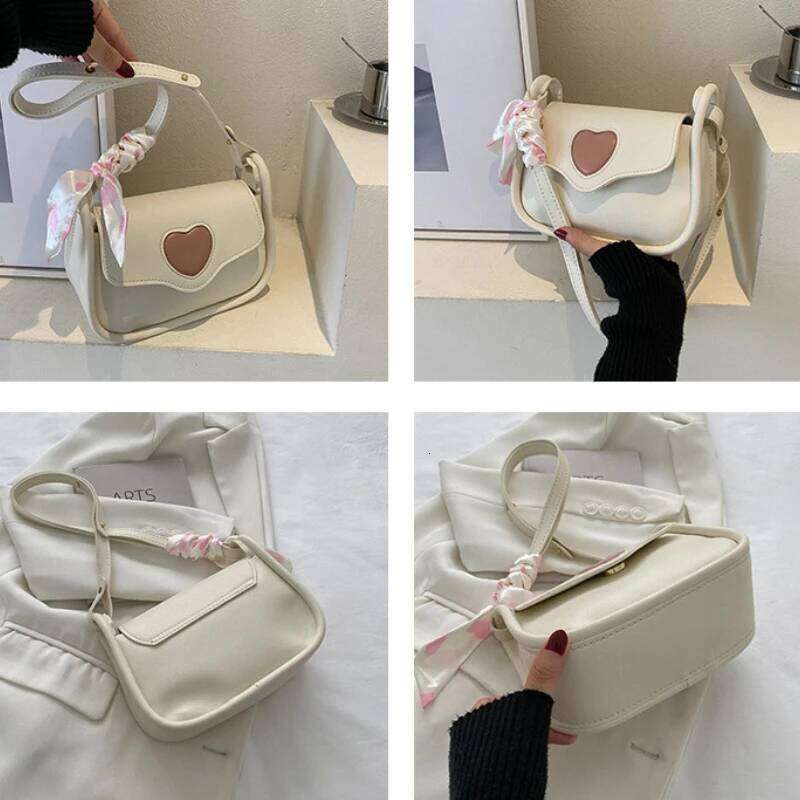 Cute Love Heart Women's Small Square Shoulder Bags Fashion Female Messenger Bag Simple Ladies Crossbody Purse Handbag With Scarf