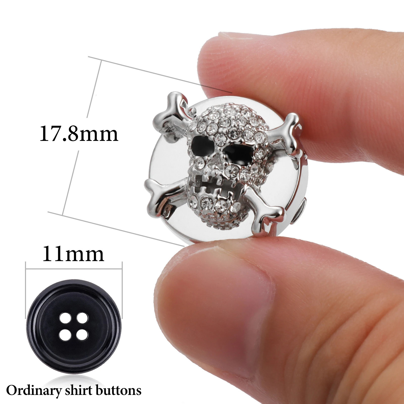 Skull Crystal button cover for men shirt mens fun shirt cufflinks black enamel skeleton cufflinks with gift box 250409