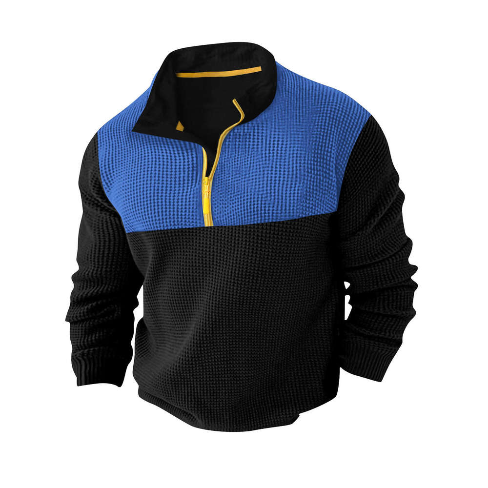 Cross-Border Spring and Autumn New Men's T-Shirt Sweatshirt Casual Sports Color Block Long Sleeve High Neck Half-Zip Top
