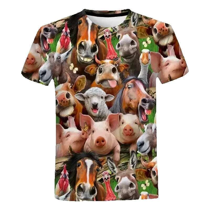 Men's round neck short sleeved T-shirt, casual fun streetwear, printed with cats, dogs and animals