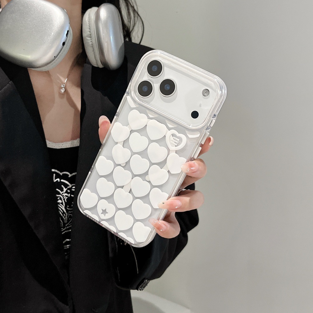 Full Screen White Heart Magnetic Phone Case Compatible with iPhone 17/16 Pro Max Transparent Cartoon iPhone 15/14 Pro