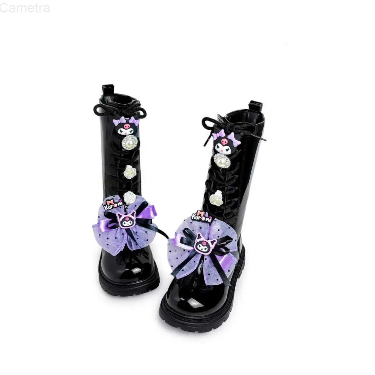 Sanrio Kawaii Anime Children Shoes Kuromi Girls Long Leather Boots Winter Kids Fashion Cartoon Soft Soled Casual Cotton Shoes H251110