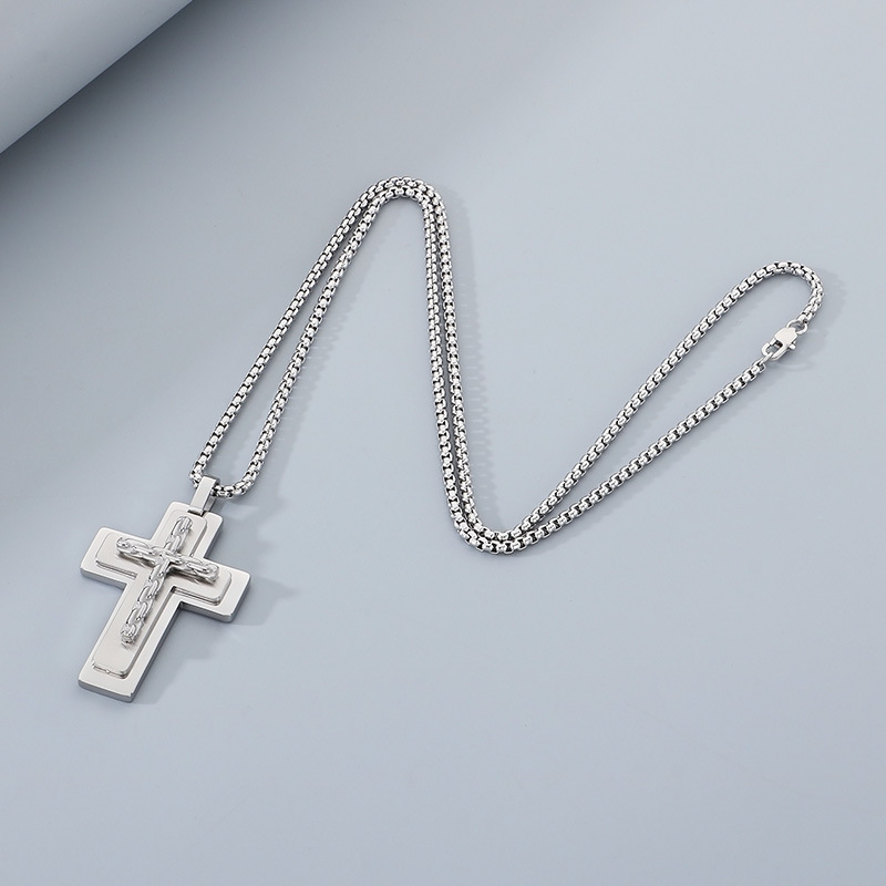 Hip Hop Multi-layer Cross Pendant Necklace Stainless Steel Gold Plated Mens Jewelry