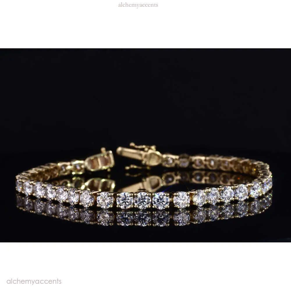 Starsgem Gold 4mm Round Mossinate Dia Charm Bracelet Sier Moissanite Tennis Chain