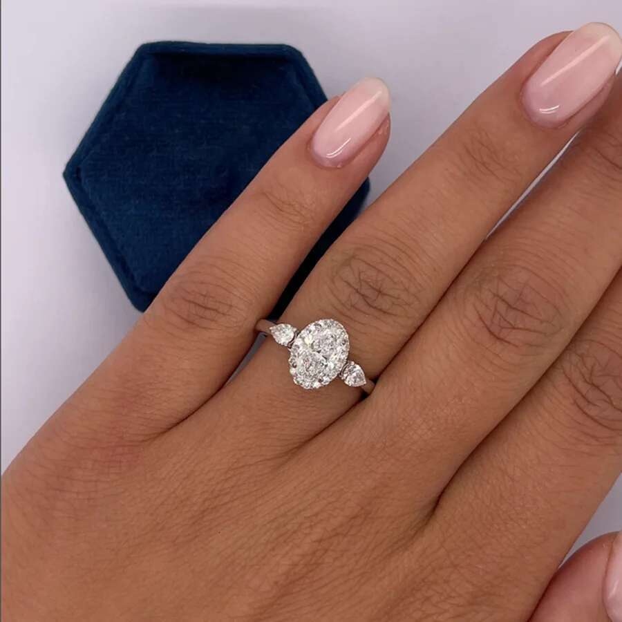 AEAW 14K White Gold Oval Cut Lab Grown Diamond Engagement Ring 3Carat DE Color VS CVD HPHT Lab Diamond Engagement Ring Set IGI