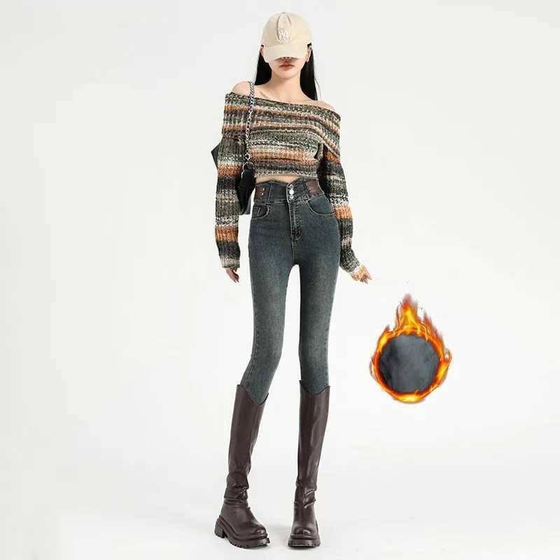 High Waist New Womens Fleece Jeans Winter Warm Thermal Slim Blue Black Fashionable Casual Velvet Elastic Pencil Denim Trousers C251110