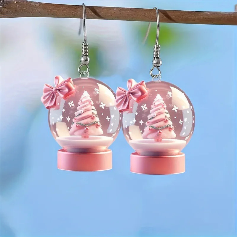2025 acrylic earrings Christmas snowball cake tree fashion earrings pink bow Christmas gift 251031