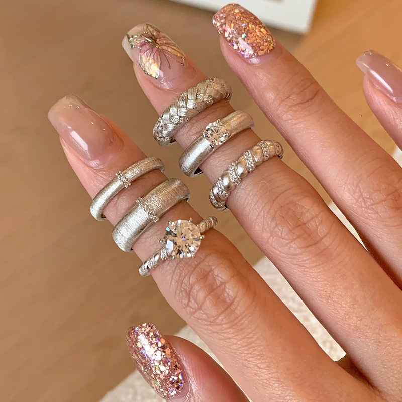 S925 Women's Pure Silver Brushed Zircon Ring Retro Style Luxury High-end Fashion Ring Non Fading Touch Designer Ring Index Finger Opening Ring