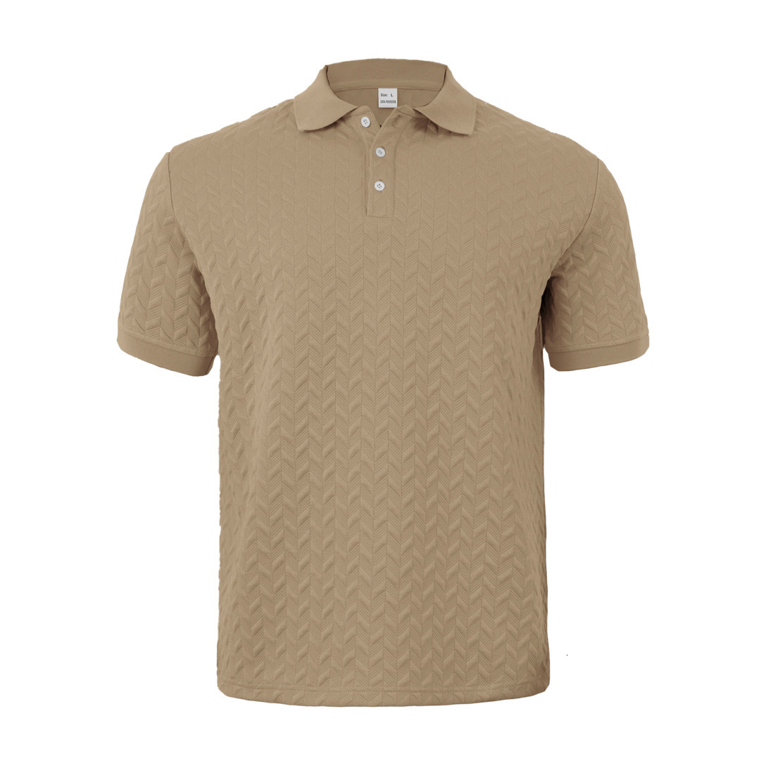 Polo shirt solid color jacquard short sleeved casual slim fit lapel shirt for men