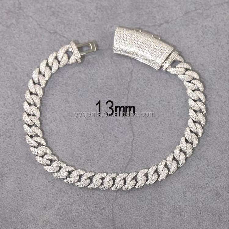 Hot Sale VVS Moissanite Diamond Chain 6mm-13mm S925 Sterling Silver Cuban Link Mens Hip Hop Fine Jewelry Necklaces Bracelets