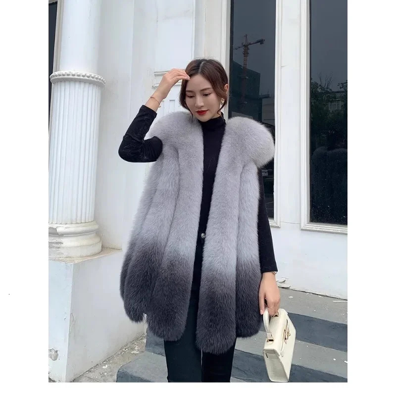 Fox fur vest womens medium and long fashion thick coat real for winter 251110