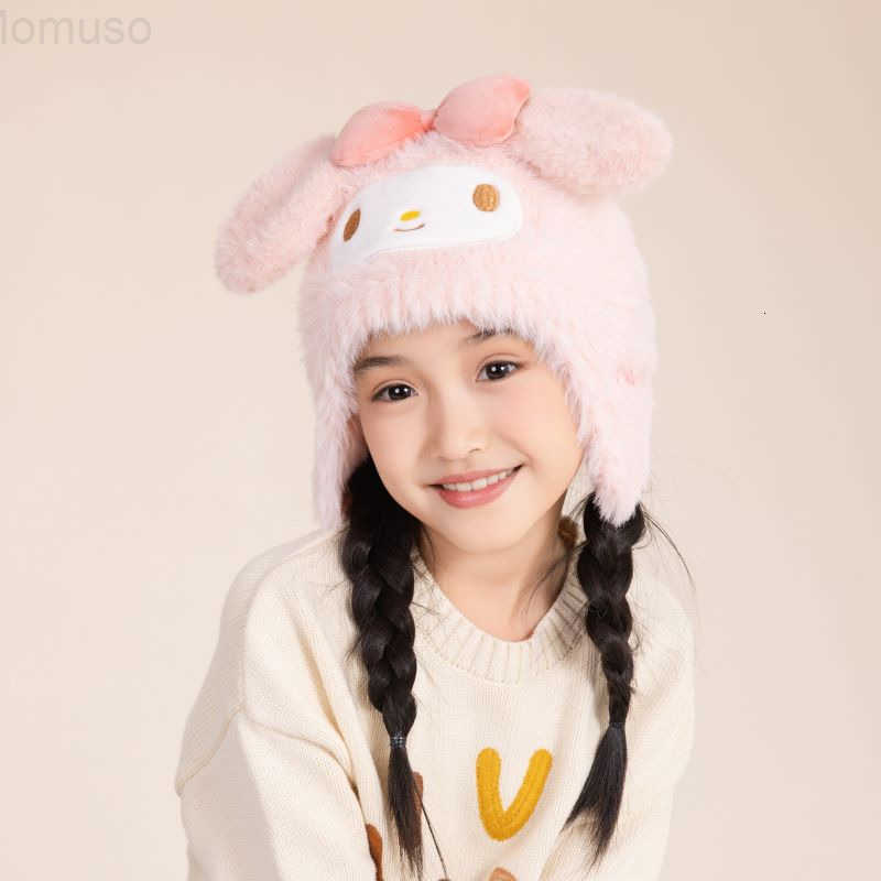 Sanrio Kuromi Plush Hat Autumn Winter Childrens Fleece-Lined Warm Genuine Outdoor Ear Protection Girl Lei Feng Hat H251110