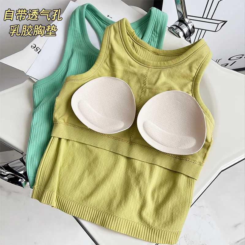 Solid rib womens sports vest top Y-shaped soft yoga vest breathable quick drying running T-shirt comfortable detachable chestXJ250410